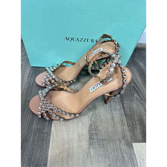 Aquazzura Tequila Crystal-Embellished Leather Sandals in Powder Pink EU40 $1525 - Picture 14 of 15